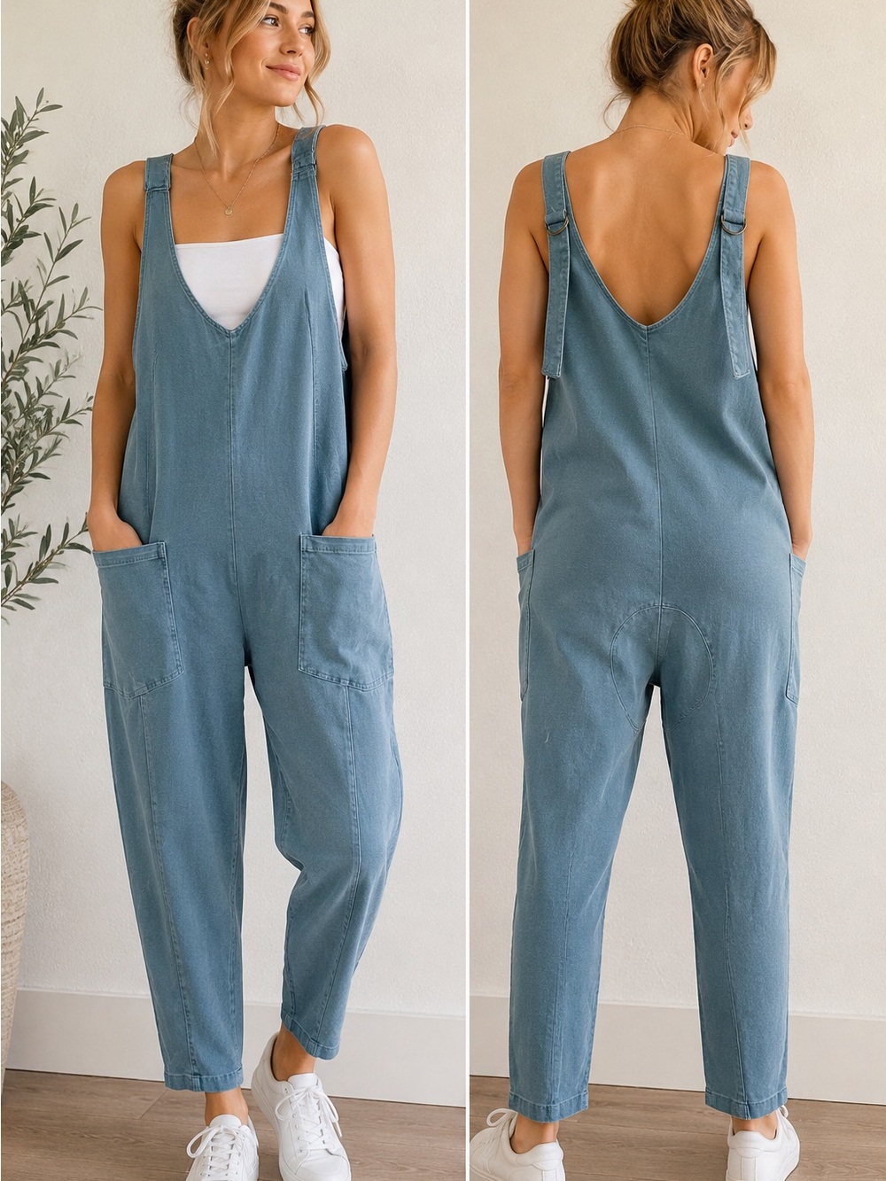 Zenana NWOT Teal Denim Jumpsuit Overalls Slouchy Baggy Pockets